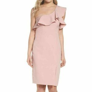 Bardot One-Shoulder Ruffle Sheath Pink Dress NWT 10